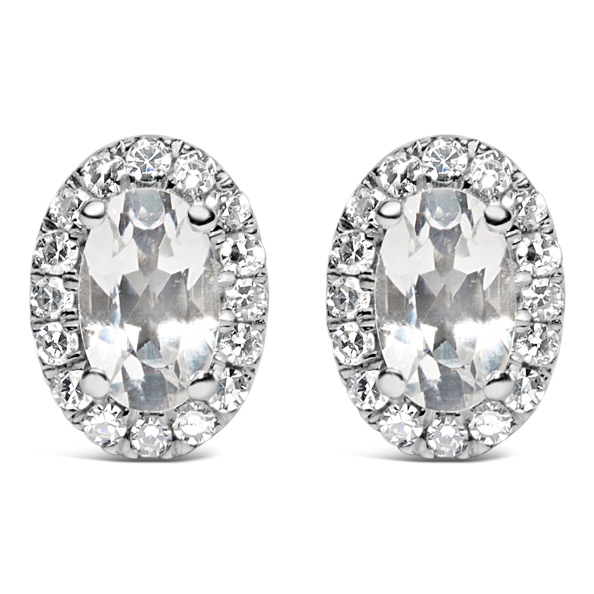 10K White Gold 5x3 MM Oval Purple Amethyst and Diamond Halo Stud Earrings (I-J Color, I1-I2 Clarity)