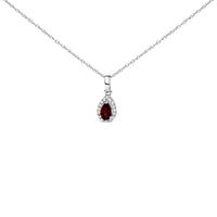 10K White Gold 5x3mm Green Emerald and Diamond Accent Halo Pear Shape 18" Pendant Necklace (I-J Color, I1-I2 Clarity)