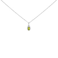 10K White Gold 5x3mm Green Emerald and Diamond Accent Halo Oval Shape 18" Pendant Necklace (I-J Color, I1-I2 Clarity)