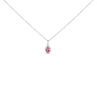 10K White Gold 5x3mm Green Emerald and Diamond Accent Halo Oval Shape 18" Pendant Necklace (I-J Color, I1-I2 Clarity)