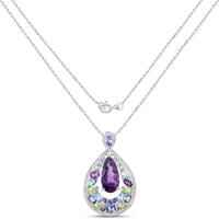 6.40 Carat Genuine Multi Stones .925 Sterling Silver Pendant