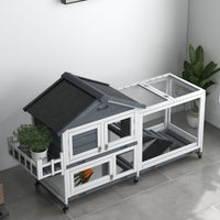 65" Wooden Rabbit Hutch, Pet Playpen with Openable Roof & Storage Box for Rabbits and Small Animals, Gray