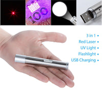 2PCS 3 in1 1mw USB Rechargeable Pet Toy Pen Flashlight Red laser Beam UV Light 3-Modes Lamp
