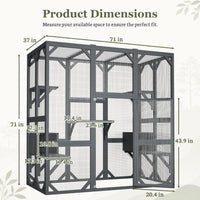 71" x 37" x 71" Outdoor Cat Enclosure, Large Wooden Cat Cage with Mesh Panels & Waterproof Roof, Well-Ventilated & Escap