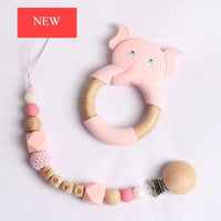 Modern Luxury Pacifier Clip Chain Beech Beads Silicone Elephant Pendant Baby Teething Nursing Clips Chain For Baby - BIG FRENCHIES