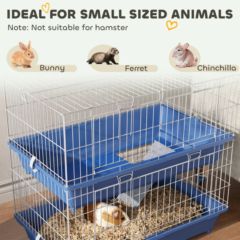 2-Tier Guinea Pig Cage, Ferret Cage, Chinchilla Cage, Small Animal Cage Indoor With Dish And Bottle, 2 Doors, Deep Botto