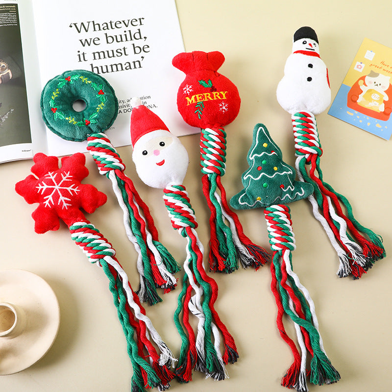 Christmas Cotton Rope Pet Plush Toy Teeth Grinding Durable Cartoon Self Hi Dog Toy Cat Supplies-Pet Toys-BIG FRENCHIES-V.I.P Digital Presence