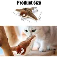 USB Rechargeable Flapping Bird Cat Toy, Realistic Chirping White Faced Sparrow Plush Toy, Motion Activated Electronic In