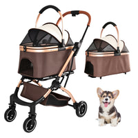Pet Stroller for Dogs and Cats, 2-in-1 Detachable Foldable 4 Wheels Pet Stroller, Quick One-Hand Fold, Storage Basket, D