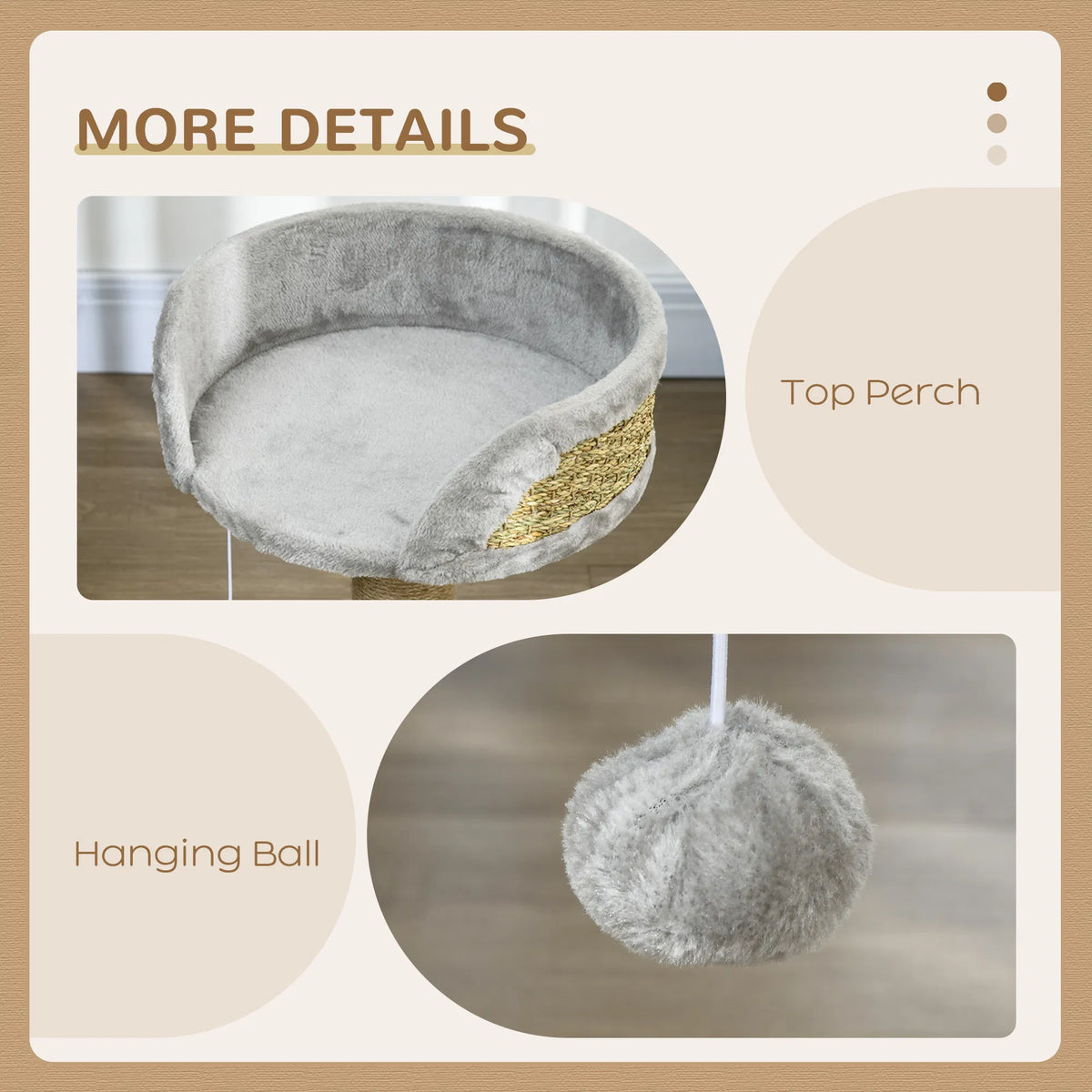 Cat Tree with Scratching Post, Toy Ball, Perch, Small Cat Tower for Indoor Cats - 16" x 16" x 19", Grey