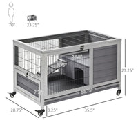 PawHut Indoor Rabbit Enclosure, Wooden Elevated Cage Habitat With Enclosed Run With Wheels - Ideal For Rabbits And Guine