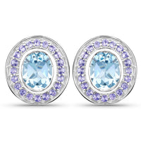 6.30 Carat Genuine Blue Topaz and Tanzanite .925 Sterling Silver Earrings