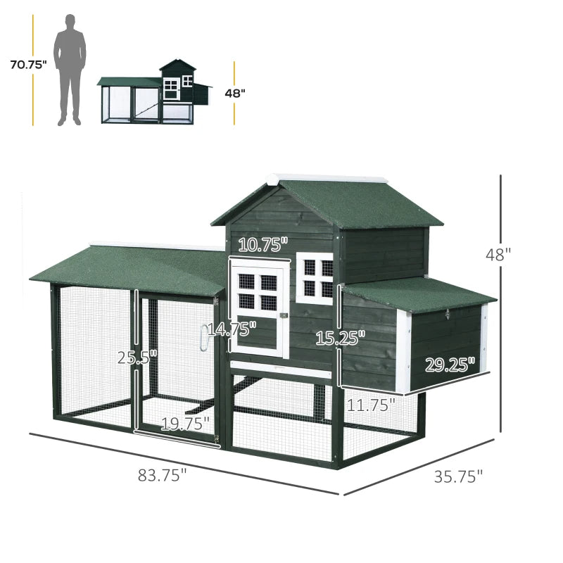 Wooden Chicken Coop, Hen House Outdoor With Run Nesting Box, Asphalt Roof, Removable Tray, Multiple Packages Shipped. Pl