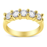 14K Yellow Gold Plated .925 Sterling Silver 1.0 Cttw Shared Prong-set Round Diamond 5 Stone Band Ring (J-K Color, I1-I2 Clarity) - Size 7
