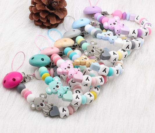 Modern Handmade Personalized Name Baby Pacifier Clips Silicone Pacifier Chain Wood Pacifier Holders For Pacifier For Baby Kids - BIG FRENCHIES