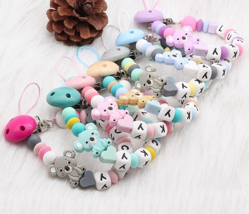 Modern Handmade Personalized Name Baby Pacifier Clips Silicone Pacifier Chain Wood Pacifier Holders For Pacifier For Baby Kids - BIG FRENCHIES