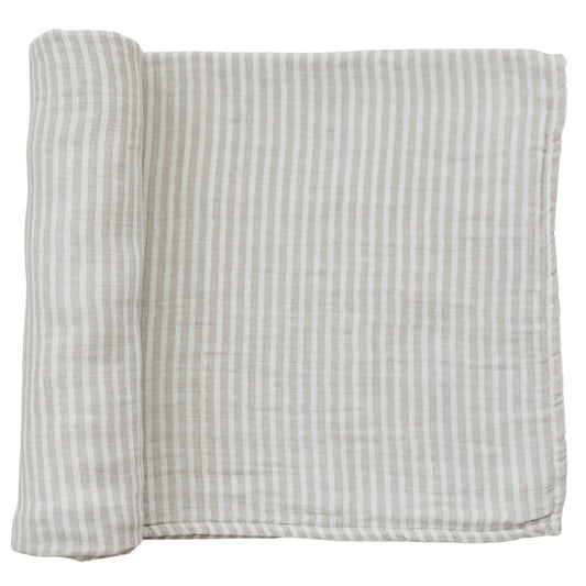 Taupe Stripe Muslin Swaddle Blanket - BIG FRENCHIES