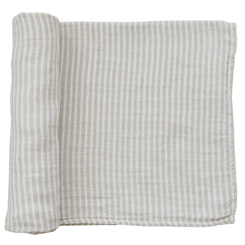 Taupe Stripe Muslin Swaddle Blanket - BIG FRENCHIES