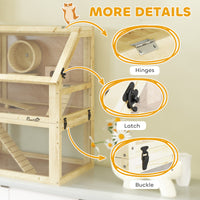 3 Tier Wooden Hamster Cage w/ Detachable Bottom, Hut, Seesaw, Exercise Wheel, Ramps, 24" x 16" x 29.5"
