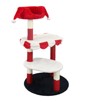 Cat Tree with Cozy Perch & Scratching Posts - Red & White Design Multi-Level Cat Furniture for Kittens/Cats to Climb, Re