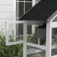 Wooden Bird Aviary with Slide-Out Tray, Birdhouse, Ladder, Perches for Finches, Parakeets, Gray