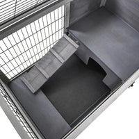 PawHut Indoor Rabbit Enclosure, Wooden Elevated Cage Habitat With Enclosed Run With Wheels - Ideal For Rabbits And Guine