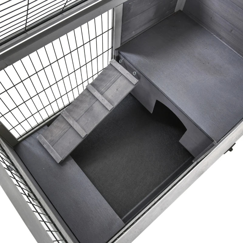 PawHut Indoor Rabbit Enclosure, Wooden Elevated Cage Habitat With Enclosed Run With Wheels - Ideal For Rabbits And Guine