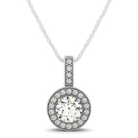 Milgrain Edge Diamond Halo Pendant in 14k White Gold (5/8 cttw)