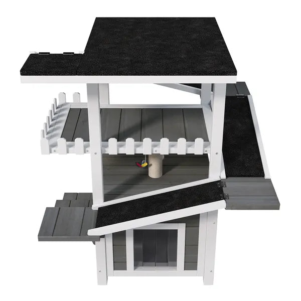 4 Tiers Outdoor Cat House Weatherproof Cat Tree Tower With Waterproof Roof And 2 Doors , Feral Cat Shelter Outside Enclo