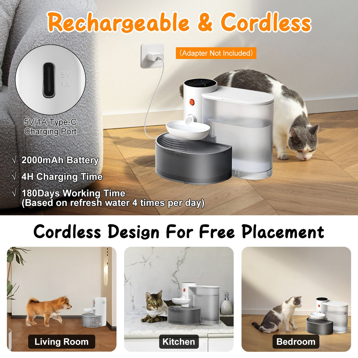 1Pc Smart Pet Water Fountain Automatic Cat Water Dispenser 3L Cordless Rechargeable Dog Water Fountain Self-Refill With 