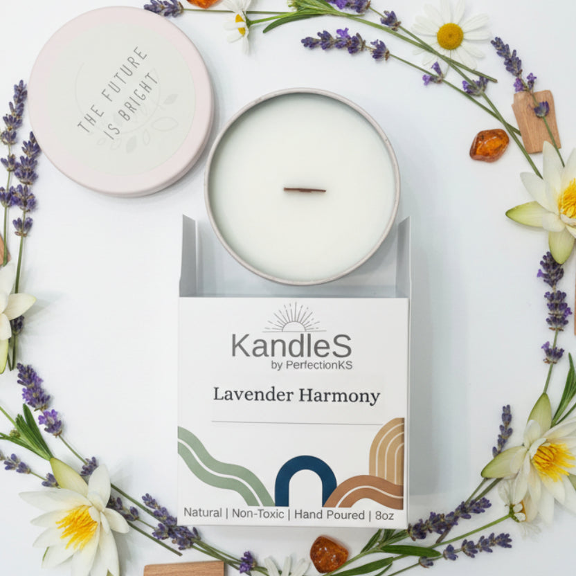 Lavender Harmony Luxury Candle | 8oz Non-Toxic Soy Candle with Wooden Wick | Clean Burn