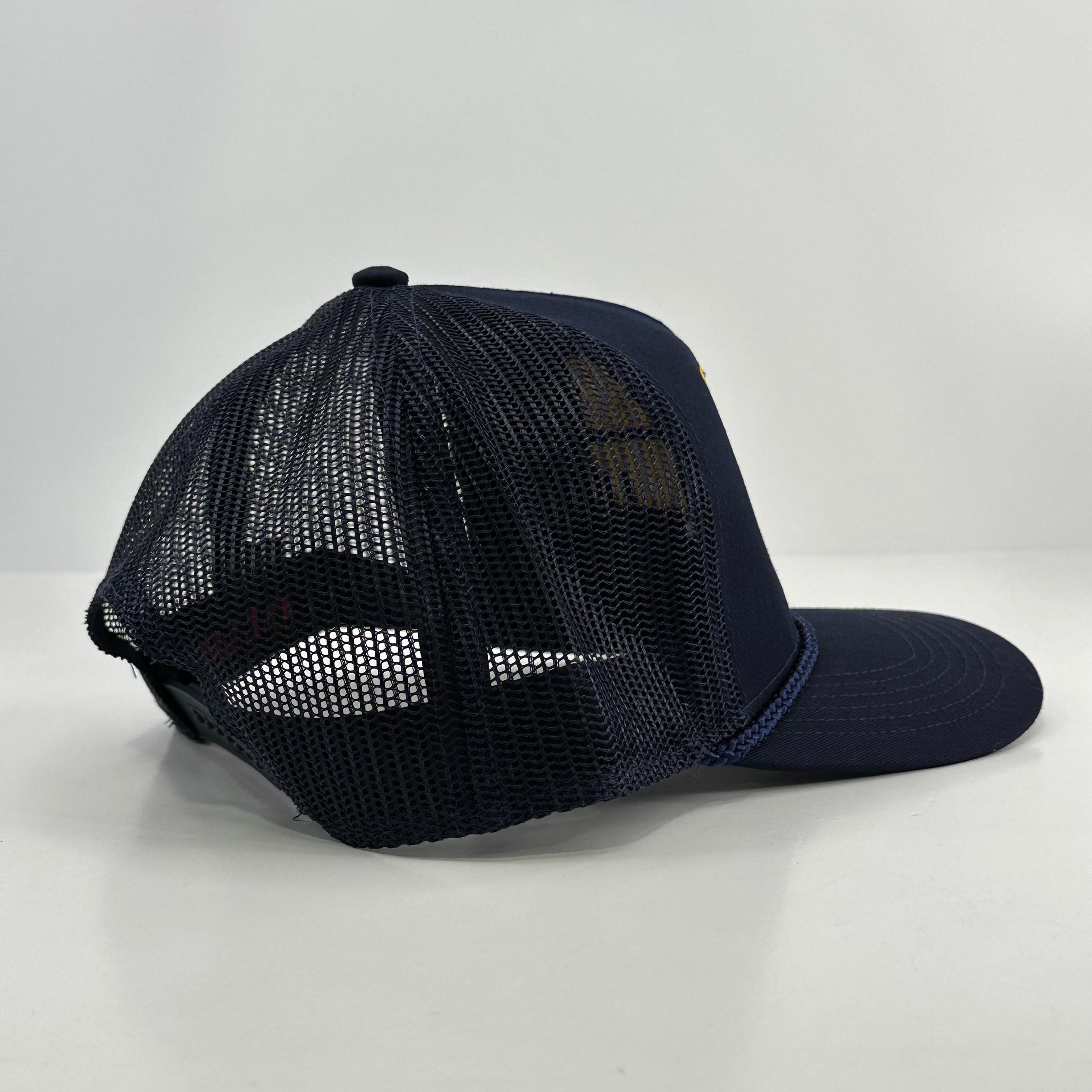 SMELLS LIKE TEEN SPIRIT NIRVANA NAVY MESH TRUCKER SNAPBACK CAP HAT CUSTOM EMBROIDERED
