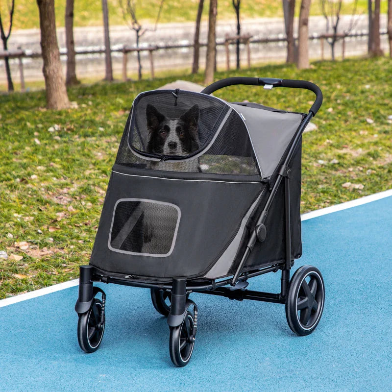 One-Click Foldable Stroller for Large Medium Small Dogs, Pet, Cats with Storage - BIG FRENCHIES