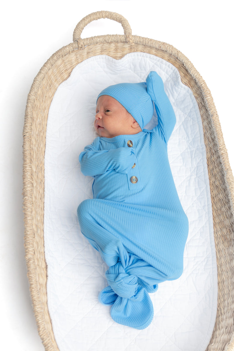 Radiant Azure Newborn Knotted Gown and Hat Set - BIG FRENCHIES