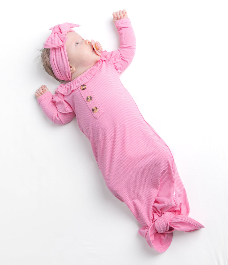 Taffy Pink Newborn Knotted Gown and Bow Set - BIG FRENCHIES