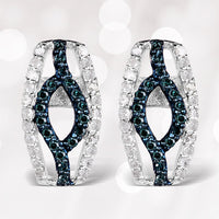 0.42 Carat Genuine Blue Diamond & White Diamond .925 Sterling Silver Earrings