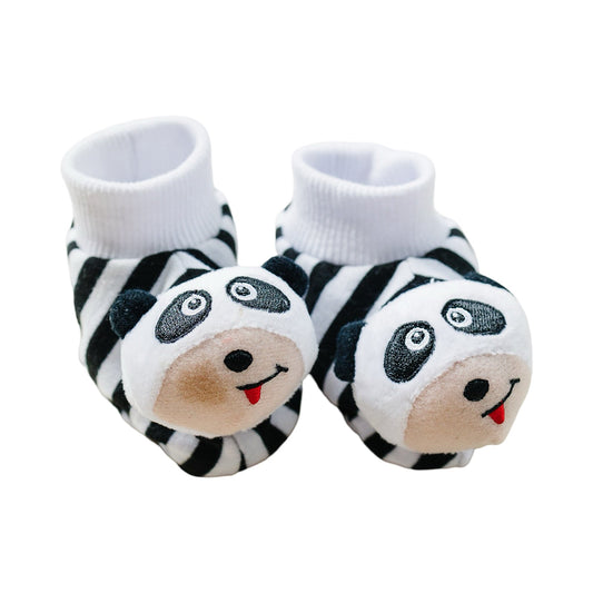 Black & White Pair of Panda Baby Booties with Rattle - BIG FRENCHIES