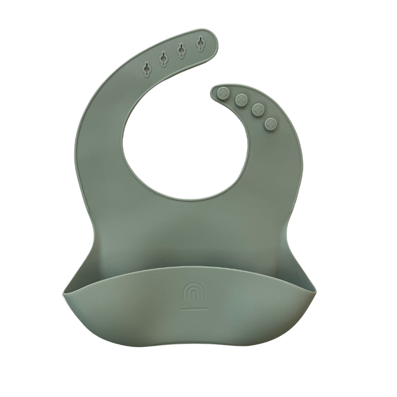 Classic Silicone Bucket Bib · Easy-to-clean · Sage Green Color