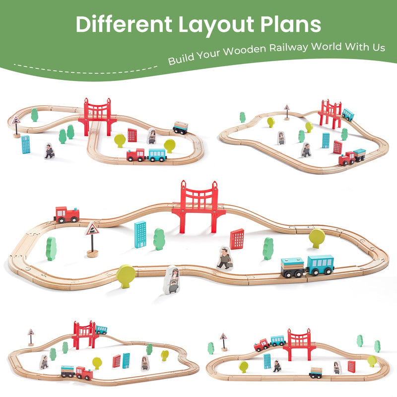 Tiny Land® Wooden Train Set for Children 39 Pcs
