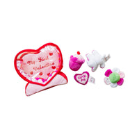 Valentine's Day Plush Fill & Spill Playset & Keepsake Gift with 4 ct Mini Sensory Toys (Cat, Heart, Flower, Cupcake) - BIG FRENCHIES