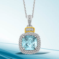 18k Yellow Gold & Sterling Silver Popcorn Sky Blue Topaz and Diamond Pendant