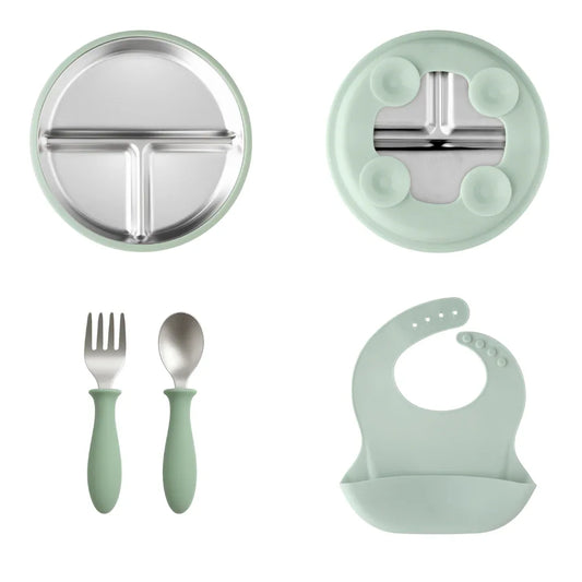 Stainless Steel Toddler Feeding Set 12+ Months- Sage Green - BIG FRENCHIES