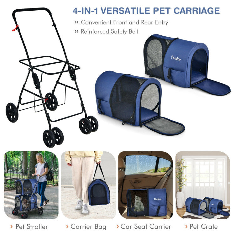 4-in-1 Double Pet Stroller with Detachable Carrier and Travel Carriage - BIG FRENCHIES