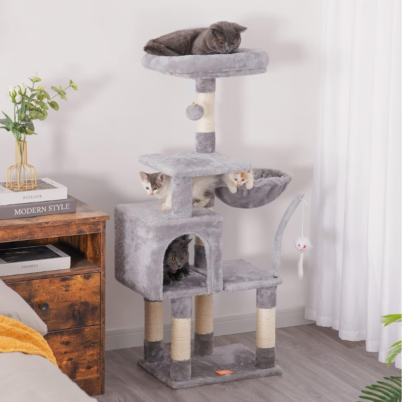 Heybly Small Cat Tree with Hammock – Compact Cat Tower & Furniture for Indoor Cats - BIG FRENCHIES