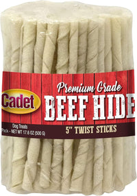 Beef Raw Dog Cadet Hide Rawhide Twists 5-inch Chews 100 Count