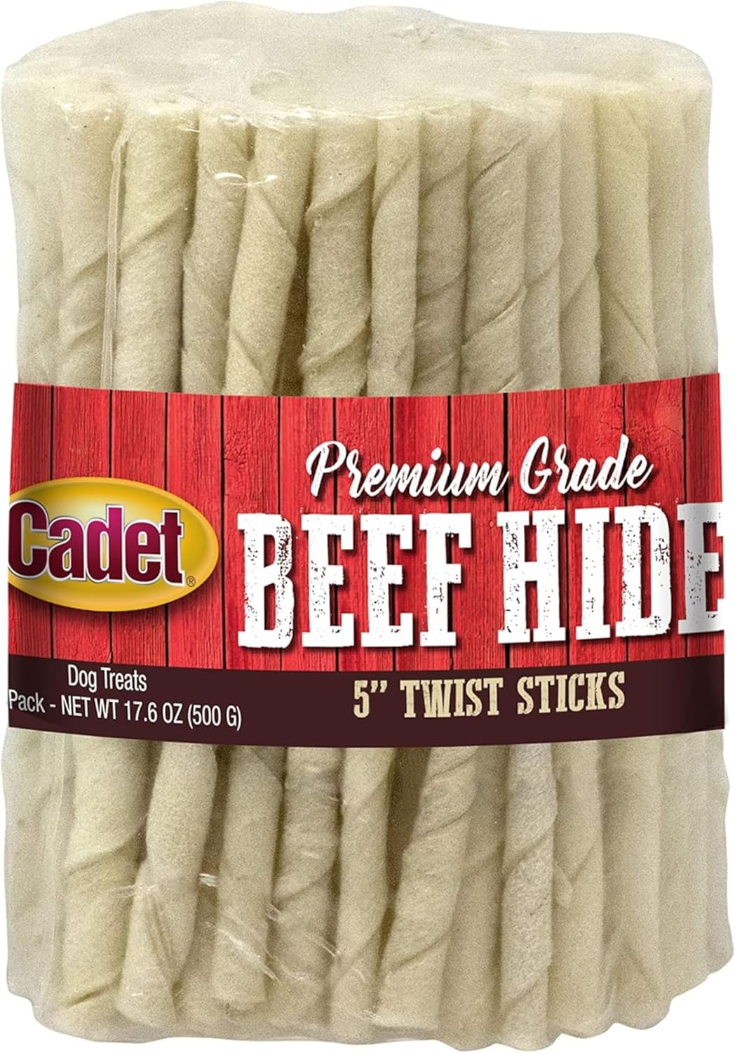 Beef Raw Dog Cadet Hide Rawhide Twists 5-inch Chews 100 Count