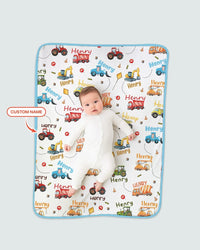 Construction Vehicles Custom Name Bamboo Blanket