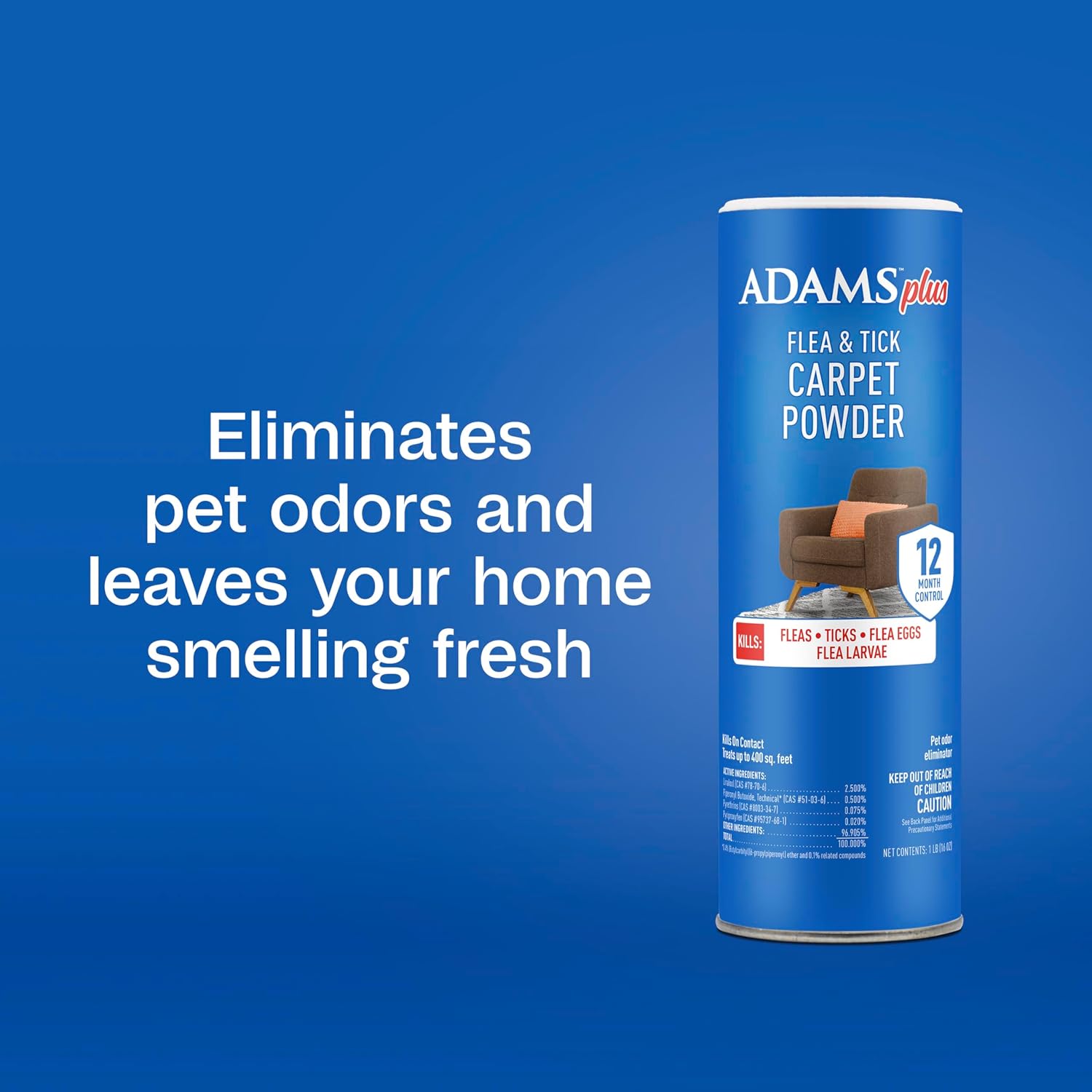 Adams Plus Flea & Tick Carpet Powder 16 oz. 30 Day Control Fresh Citrus Scent
