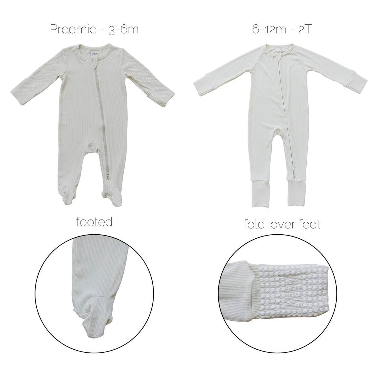 Cream Ribbed Bamboo Zipper - BIG FRENCHIES