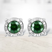 Sterling Silver Rose Cut Treated Green Diamond Solitaire Stud Earrings (0.25 cttw, Green Color, I2-I3 Clarity)